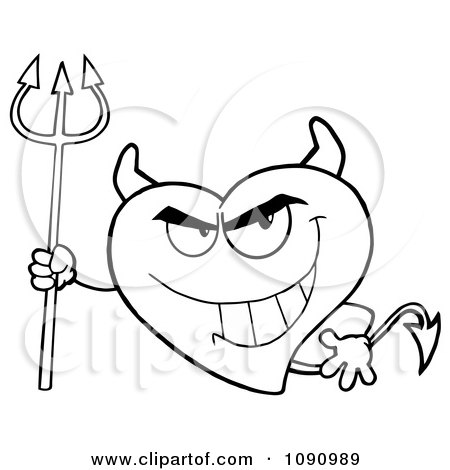 Clipart Outlined Devil Valentine Heart Character - Royalty Free Vector Illustration by Hit Toon