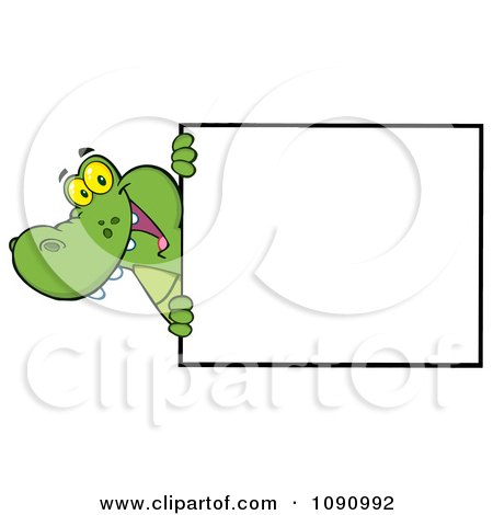 Clipart Smiling Alligator Looking Around A Sign - Royalty Free Vector Illustration by Hit Toon
