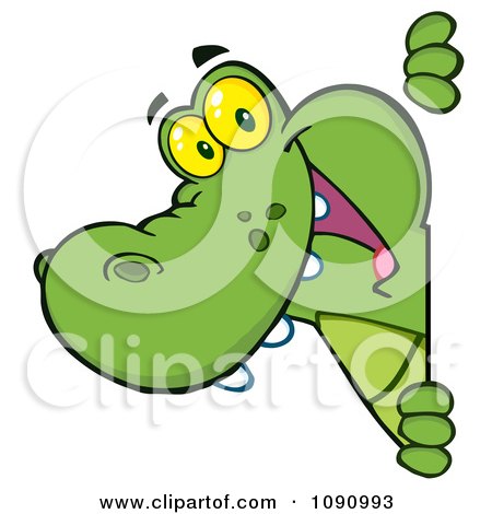 Clipart Happy Alligator Looking Around A Sign - Royalty Free Vector Illustration by Hit Toon