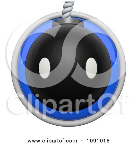 Clipart 3d Shiny Blue Circular Bomb Icon Button - Royalty Free CGI Illustration by Leo Blanchette
