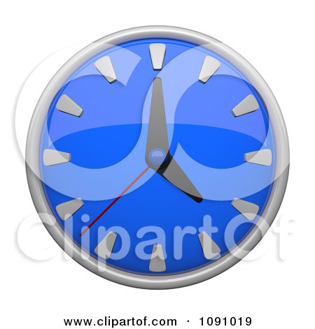 Clipart 3d Shiny Blue Circular Wall Clock Icon Button - Royalty Free CGI Illustration by Leo Blanchette