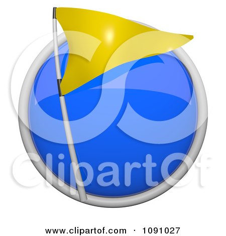Clipart 3d Shiny Blue Circular Yellow Flag Icon Button - Royalty Free CGI Illustration by Leo Blanchette