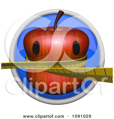 Clipart 3d Shiny Blue Circular Weight Loss Apple Icon Button - Royalty Free CGI Illustration by Leo Blanchette