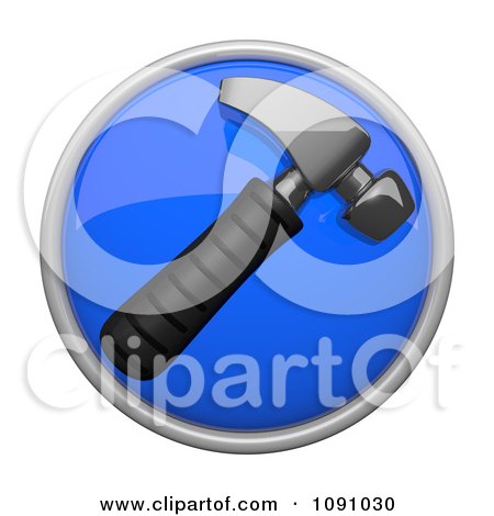 Clipart 3d Shiny Blue Circular Hammer Icon Button - Royalty Free CGI Illustration by Leo Blanchette