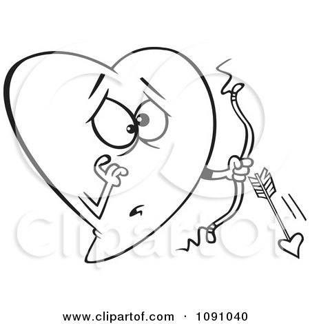 Clipart Outlined Heart Cupid With A Broken Arrow - Royalty Free Vector Illustration by toonaday