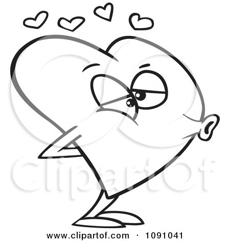 Clipart Outlined Heart Puckered For A Kiss - Royalty Free Vector Illustration by toonaday