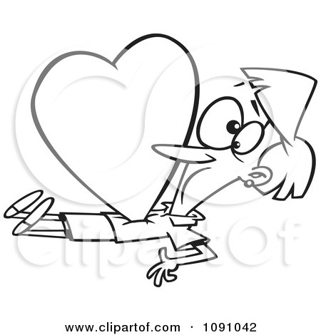 Clipart Outlined Woman Being Crushed With A Love Heart - Royalty Free Vector Illustration by toonaday