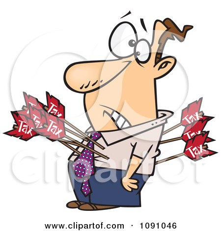 Clipart Man Shot With Tax Arrows - Royalty Free Vector Illustration by toonaday