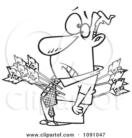 Clipart Outlined Man Shot With Tax Arrows - Royalty Free Vector Illustration by toonaday