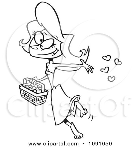 Clipart Outlined Woman Tossing Heart Confetti - Royalty Free Vector Illustration by toonaday