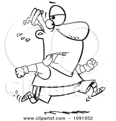 Clipart Outlined Tired Man Jogging - Royalty Free Vector Illustration by toonaday