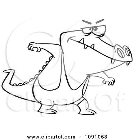 Clipart Outlined Wrestler Alligator - Royalty Free Vector Illustration by toonaday