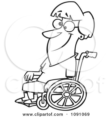 Clipart Outlined Smiling Woman In A Wheelchair - Royalty Free Vector Illustration by toonaday