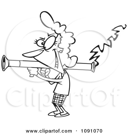 Clipart Outlined Woman Scorned Shooting A Bazooka - Royalty Free Vector Illustration by toonaday