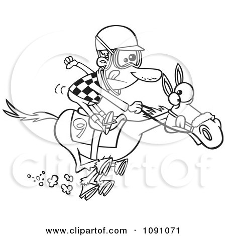 Clipart Outlined Jockey Man Racing A Horse - Royalty Free Vector Illustration by toonaday