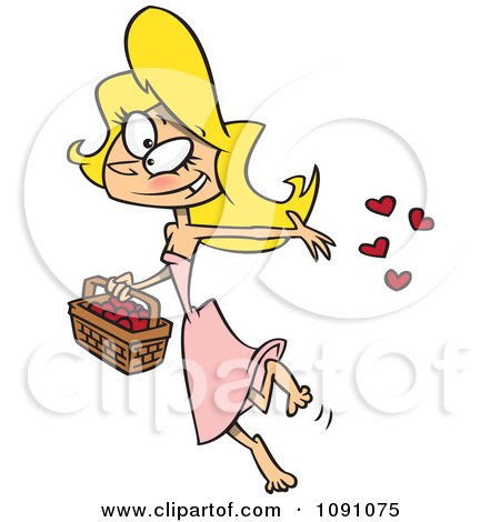 Clipart Blond Woman Tossing Heart Confetti - Royalty Free Vector Illustration by toonaday