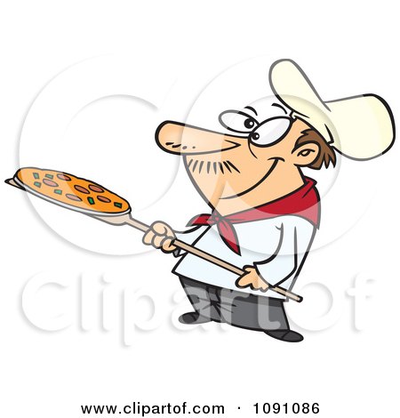 Clipart Pizza Man Holding A Pie - Royalty Free Vector Illustration by toonaday