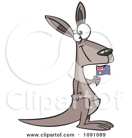 Clipart Aussie Kangaroo Holding A Flag - Royalty Free Vector Illustration by toonaday