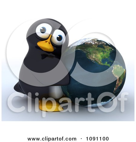 Clipart 3d Cute Penguin Hugging Earth - Royalty Free CGI Illustration by KJ Pargeter