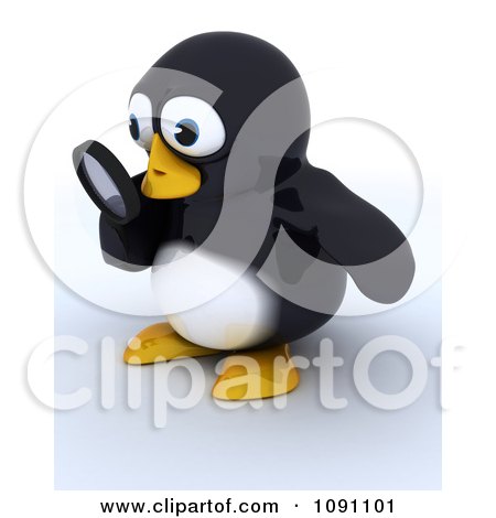 Clipart 3d Cute Penguin Looking Through A Magnifying Glass - Royalty Free CGI Illustration by KJ Pargeter