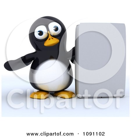 Clipart 3d Cute Penguin Presenting A Software Box - Royalty Free CGI Illustration by KJ Pargeter