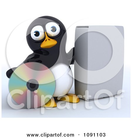 Clipart 3d Cute Penguin With A CD And Software Box - Royalty Free CGI Illustration by KJ Pargeter