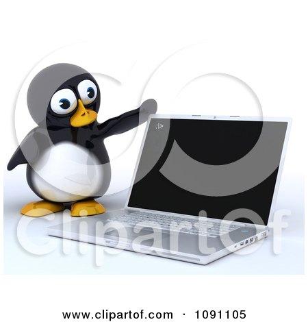 Clipart 3d Cute Penguin Opening A Laptop - Royalty Free CGI Illustration by KJ Pargeter