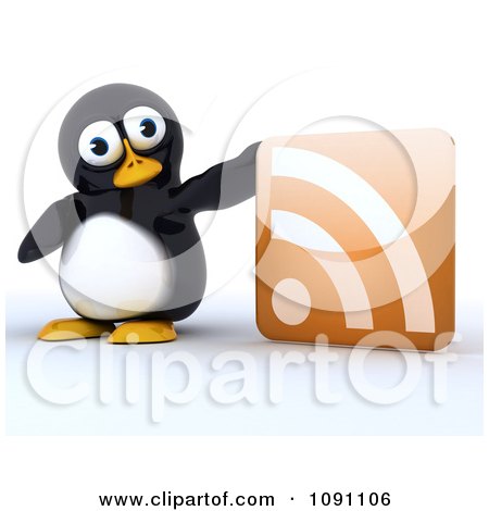 Clipart 3d Cute Penguin With An RSS Symbol - Royalty Free CGI Illustration by KJ Pargeter