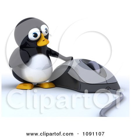 Clipart 3d Cute Penguin And A Large Computer Mouse - Royalty Free CGI Illustration by KJ Pargeter