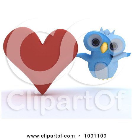 Clipart 3d Blue Owl With A Red Valentine Heart - Royalty Free CGI Illustration by KJ Pargeter