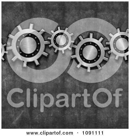 Clipart 3d Stainless Steel Interlocking Gears Over Cement - Royalty Free CGI Illustration by KJ Pargeter