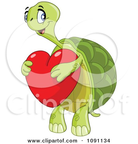 Clipart Sweet Tortoise Holding A Red Heart - Royalty Free Vector Illustration by yayayoyo