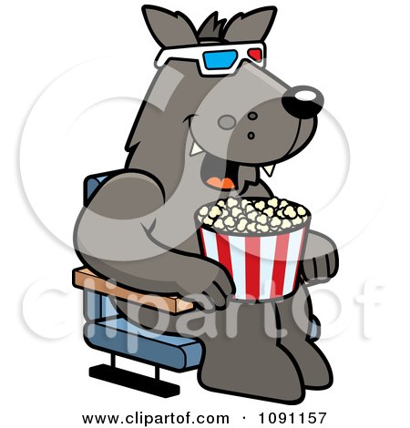 Clipart Wolf Eating Popcorn And Watching A 3d Movie At The Theater - Royalty Free Vector Illustration by Cory Thoman