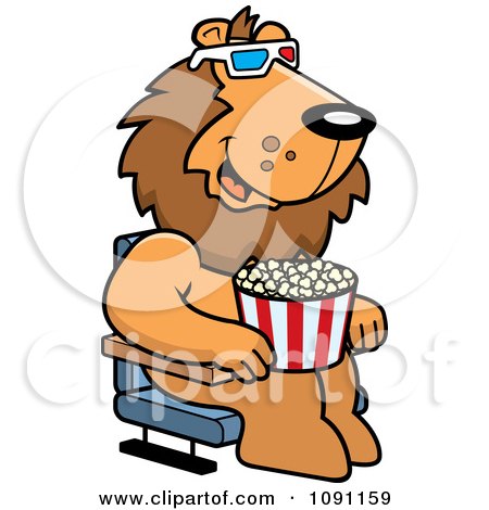 Clipart Lion Eating Popcorn And Watching A 3d Movie At The Theater - Royalty Free Vector Illustration by Cory Thoman