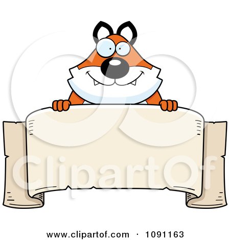 Clipart Chubby Fox Over A Banner - Royalty Free Vector Illustration by Cory Thoman