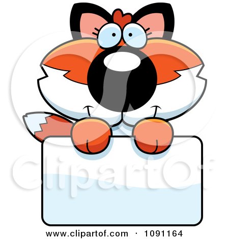 Clipart Cute Fox Holding A Sign - Royalty Free Vector Illustration by Cory Thoman