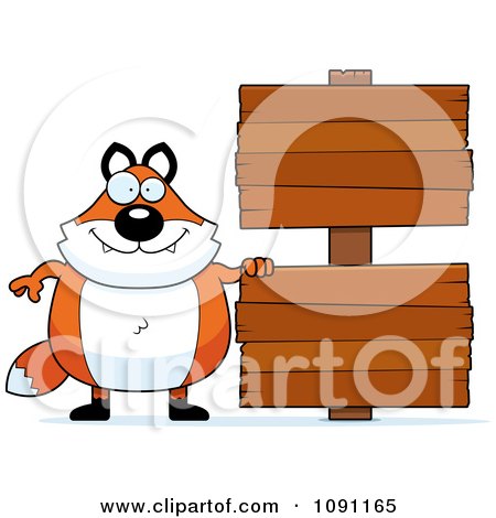Clipart Chubby Fox By Wooden Signs - Royalty Free Vector Illustration by Cory Thoman