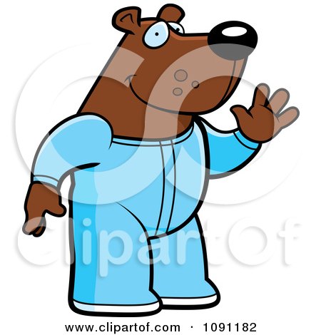 Clipart Waving Bear In Footie Pajamas - Royalty Free Vector Illustration by Cory Thoman