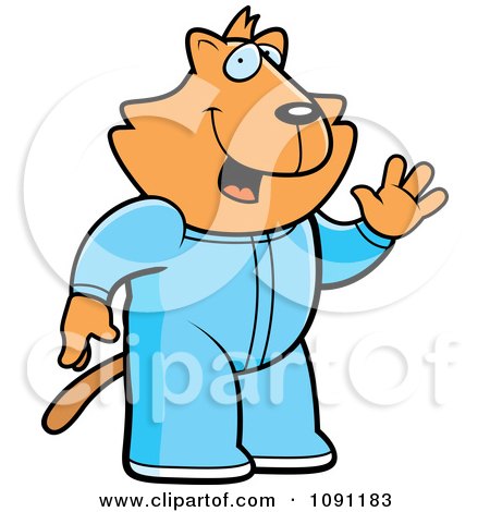 Clipart Waving Cat In Footie Pajamas - Royalty Free Vector Illustration by Cory Thoman