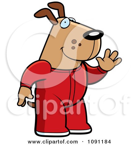 Clipart Waving Dog In Footie Pajamas - Royalty Free Vector Illustration by Cory Thoman