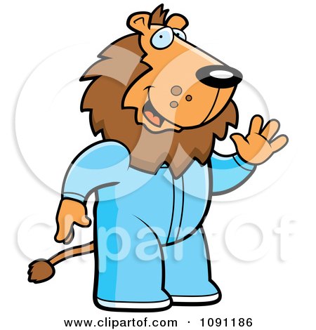 Clipart Waving Lion In Footie Pajamas - Royalty Free Vector Illustration by Cory Thoman