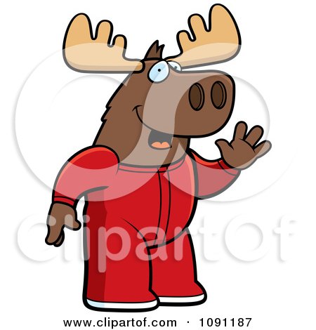 Clipart Waving Moose In Footie Pajamas - Royalty Free Vector Illustration by Cory Thoman