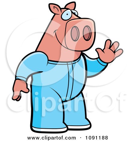 Clipart Waving Pig In Footie Pajamas - Royalty Free Vector Illustration by Cory Thoman