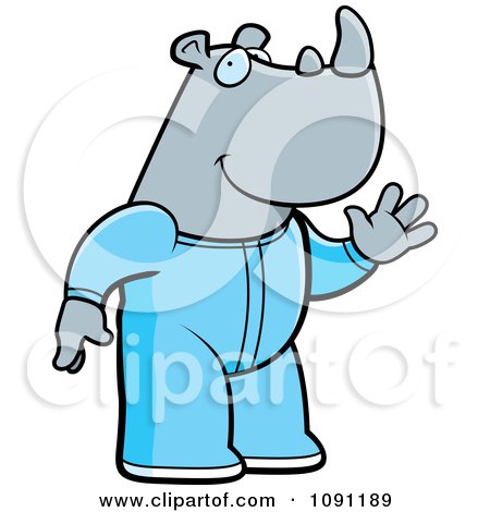 Clipart Waving Rhino In Footie Pajamas - Royalty Free Vector Illustration by Cory Thoman
