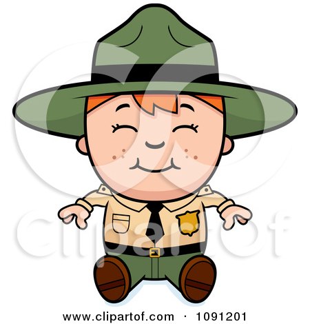 Clipart Happy Forest Ranger Boy Sitting - Royalty Free Vector Illustration by Cory Thoman