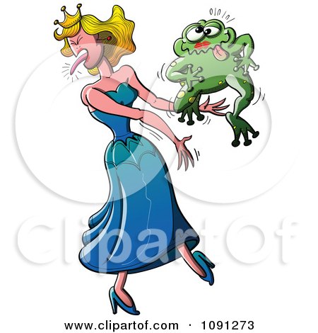 Clipart Frog Stealing A Kiss From A Disgusted Princess - Royalty Free Vector Illustration by Zooco