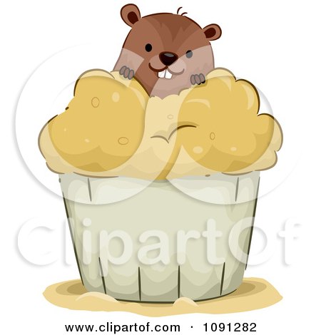 Clipart Cute Groundhog In A Cupcake - Royalty Free Vector Illustration by BNP Design Studio