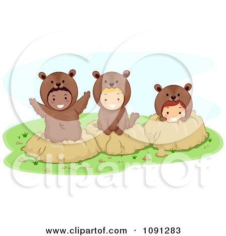 Clipart Children In Groundhog Costumes And Holes - Royalty Free Vector Illustration by BNP Design Studio