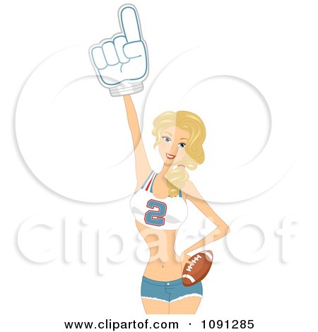 Clipart Pretty Cheerleader Holding Up A Number One Hand - Royalty Free Vector Illustration by BNP Design Studio