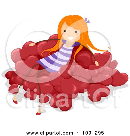 Clipart Girl Sitting On A Pile Of Red Hearts - Royalty Free Vector Illustration by BNP Design Studio